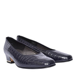Graz Croc Print Court Shoe For Ladies In Navy