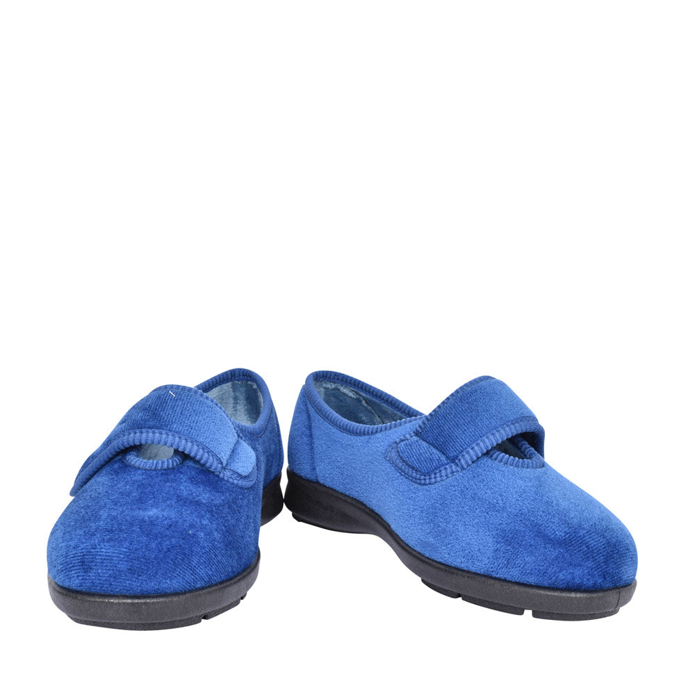 Ladies Caroline 2 2v Wide Fit Floral Velcro Slipper In Navy
