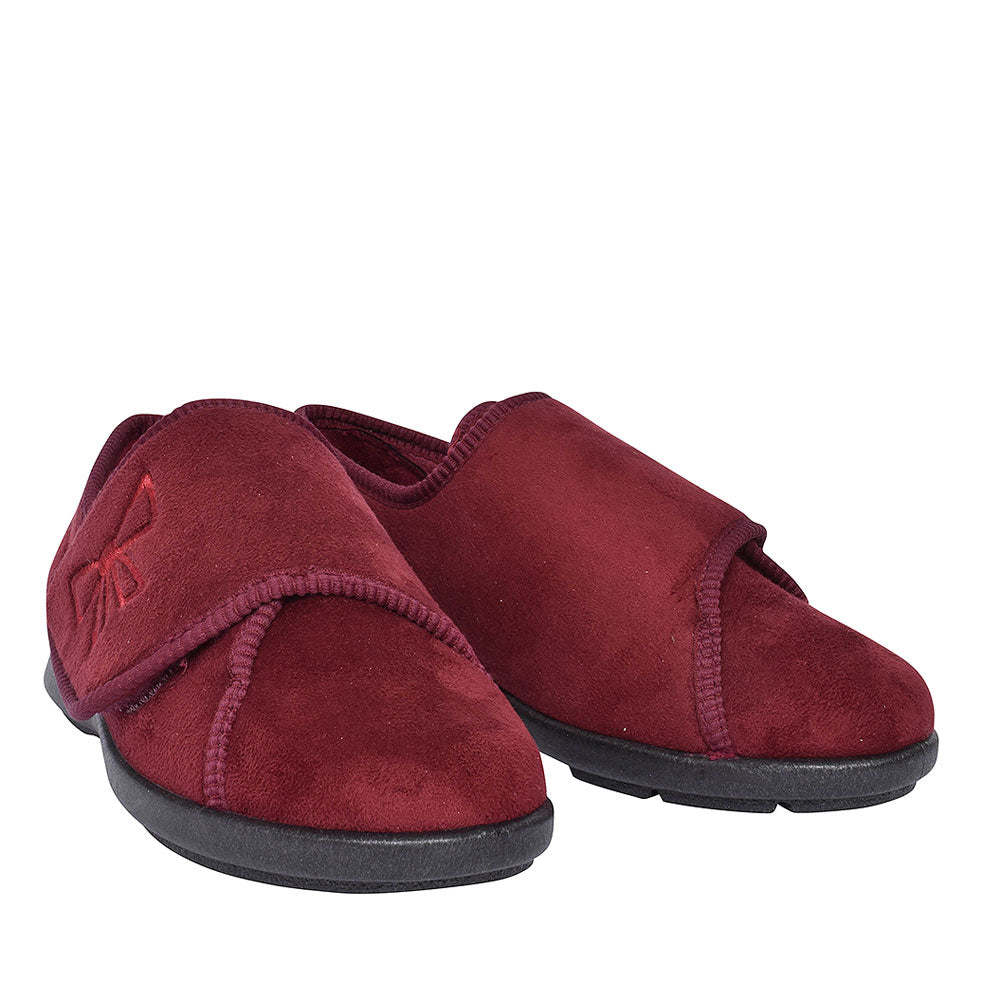 Ladies Keeston 2v Wide Fit Velcro Slipper In Burgandy