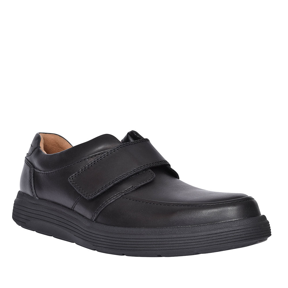 Mens Un Abode Strap Black Leather H-fit Shoe In Blk Leather