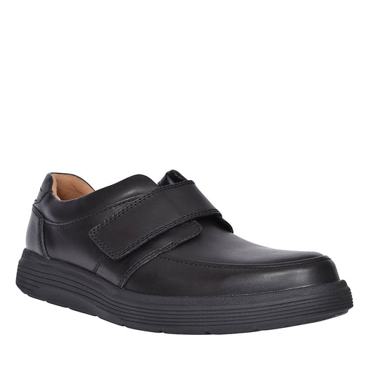 Mens Un Abode Strap Black Leather H-fit Shoe In Blk Leather