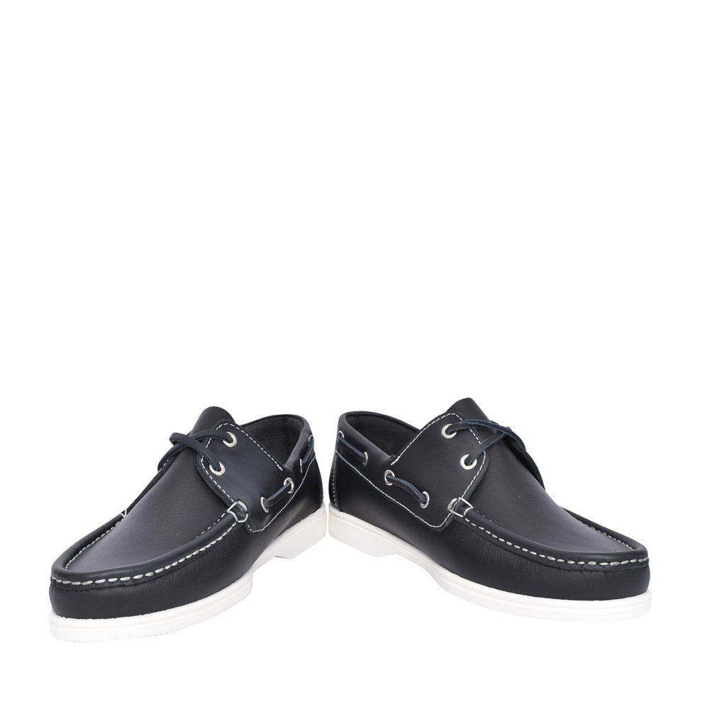 Unisex Admirals Leather Boat Shoe In Navy