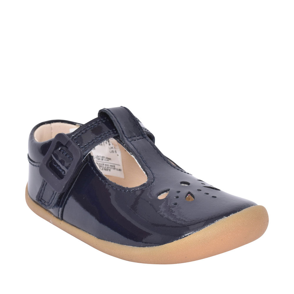 Girls Pre-walker Roamer Star Navy Patent T-bar Shoe In Kids G Fit