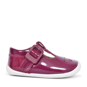 Roamer Star Plum Patent T-bar Shoe For Girls In Kids F Fit