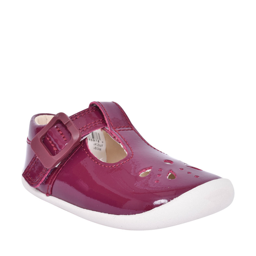 Roamer Star Plum Patent T-bar Shoe For Girls In Kids F Fit