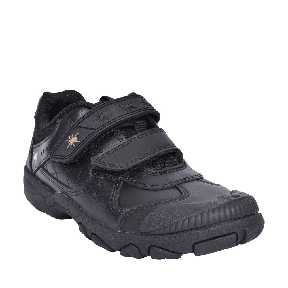 Tarantula Black Leather Velcro Shoe For Boys In Kids E Fit