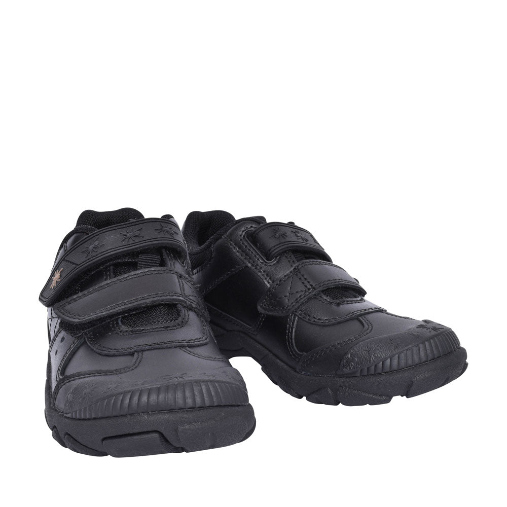 Tarantula Black Leather Velcro Shoe For Boys In Kids E Fit