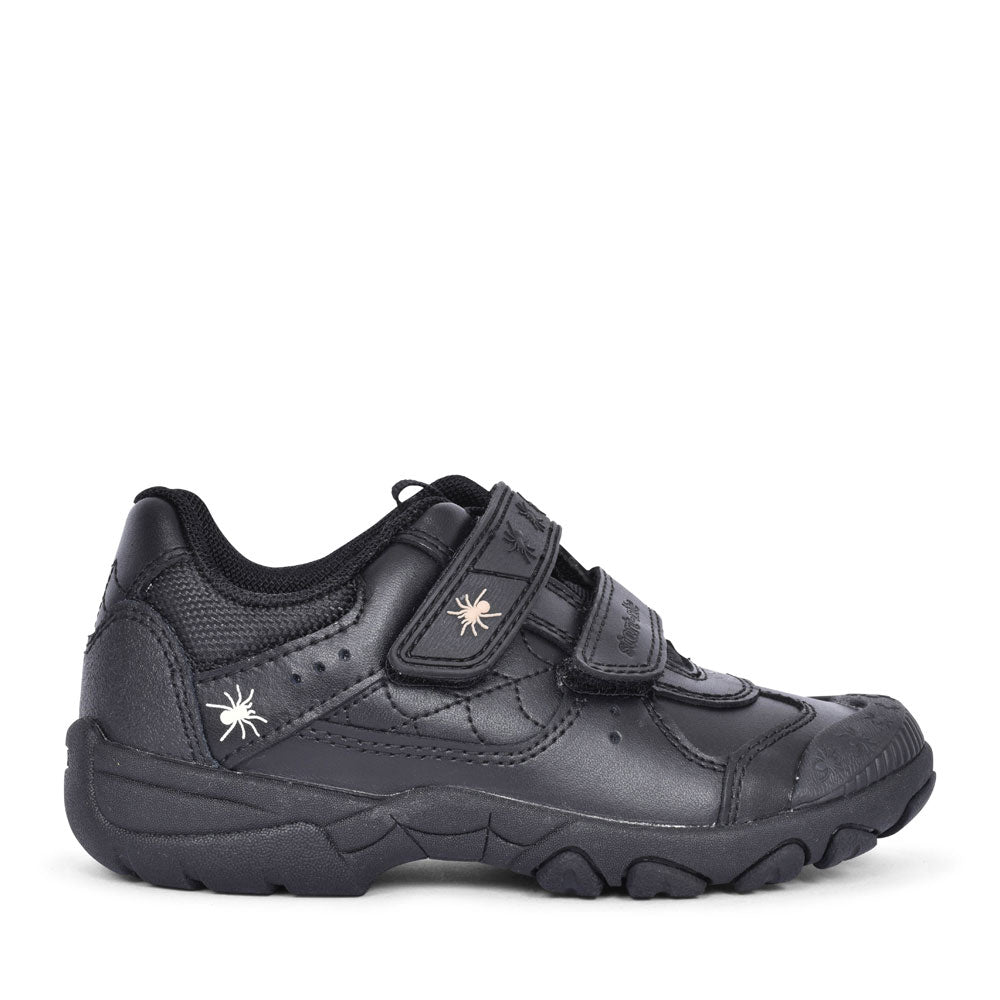 Tarantula Black Leather Velcro Shoe For Boys In Kids G Fit