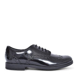 Brogue Pri Black Patent Laced Shoe For Girls In Kids F Fit