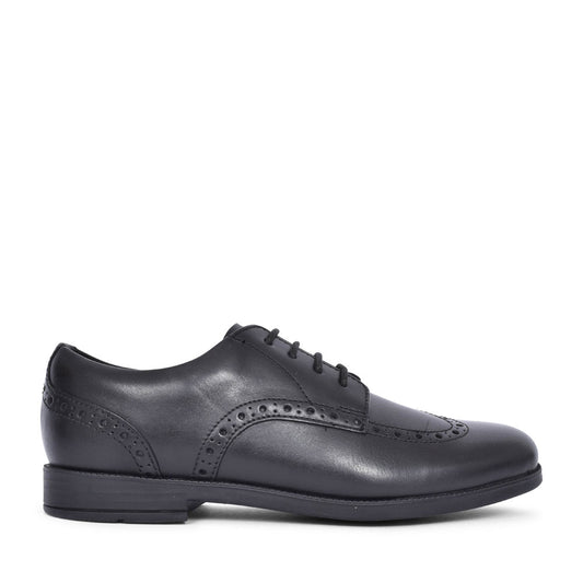 Brogue Pri Black Leather Laced Shoe For Girls In Kids G Fit