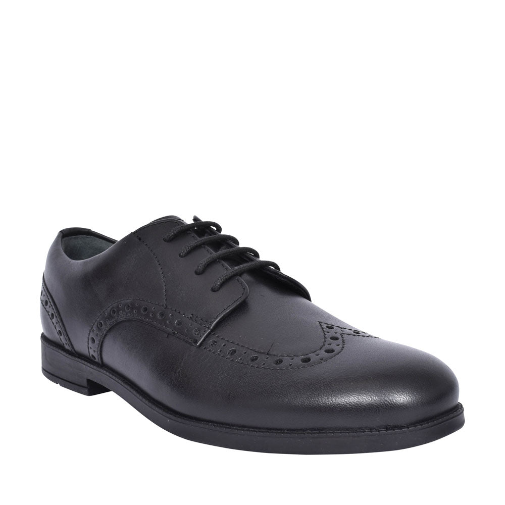 Brogue Pri Black Leather Laced Shoe For Girls In Kids G Fit