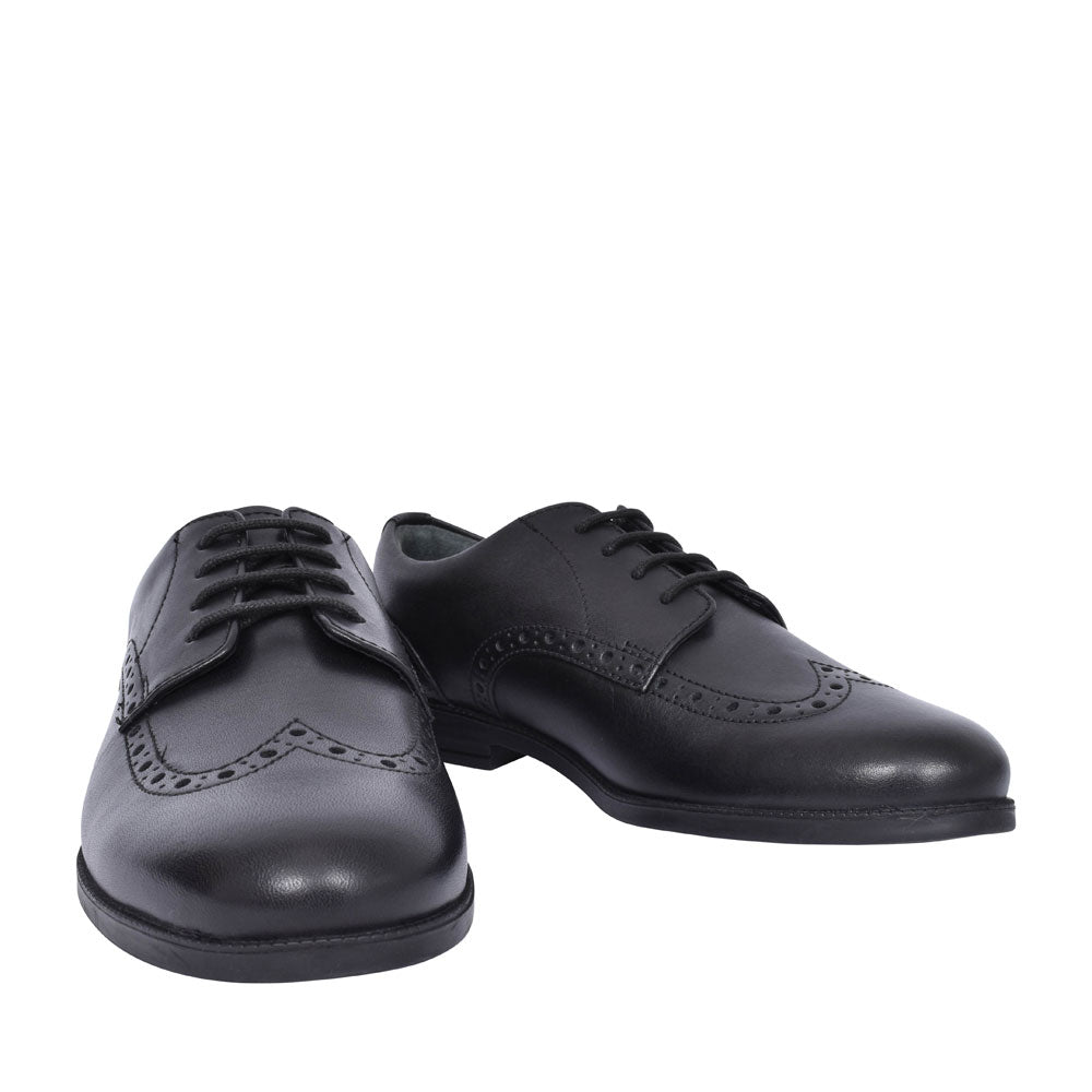 Brogue Pri Black Leather Laced Shoe For Girls In Kids G Fit