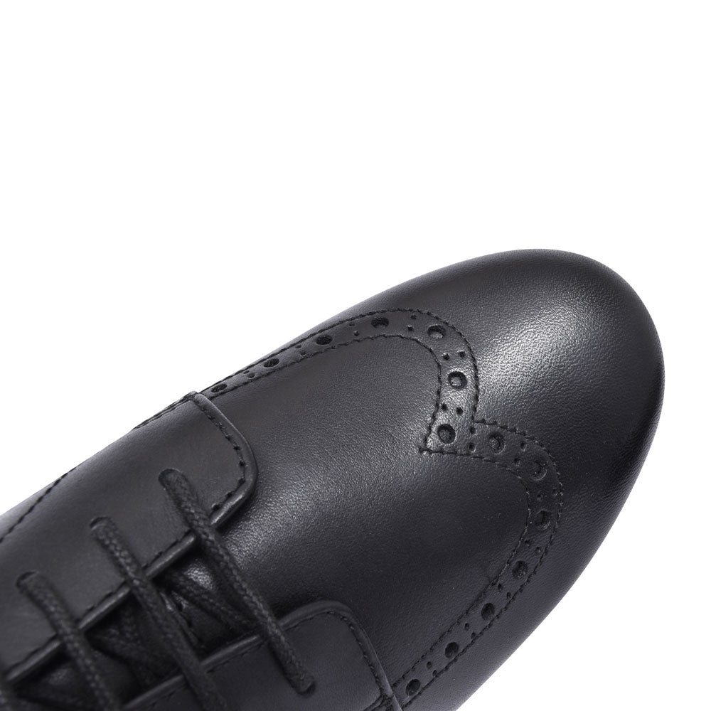 Brogue Pri Black Leather Laced Shoe For Girls In Kids G Fit