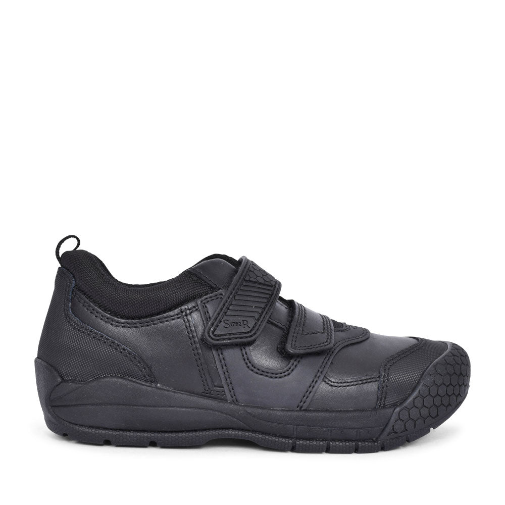 Strike Black Leather Velcro Shoe For Boys In Kids E Fit