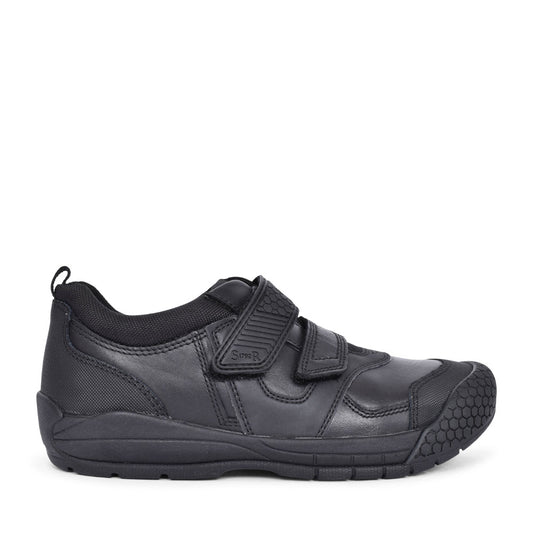 Strike Black Leather Velcro Shoe For Boys In Kids G Fit