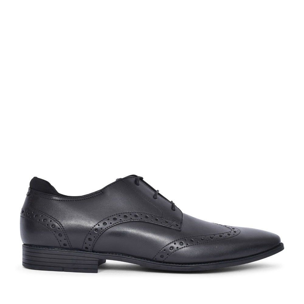 Tailor Black Leather Laced Brogue Shoe For Boys In Kids F Fit