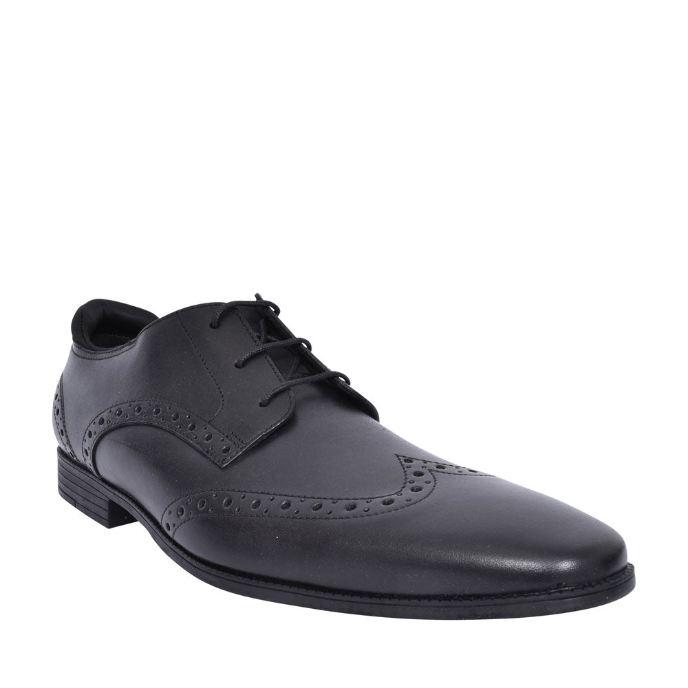 Tailor Black Leather Laced Brogue Shoe For Boys In Kids F Fit