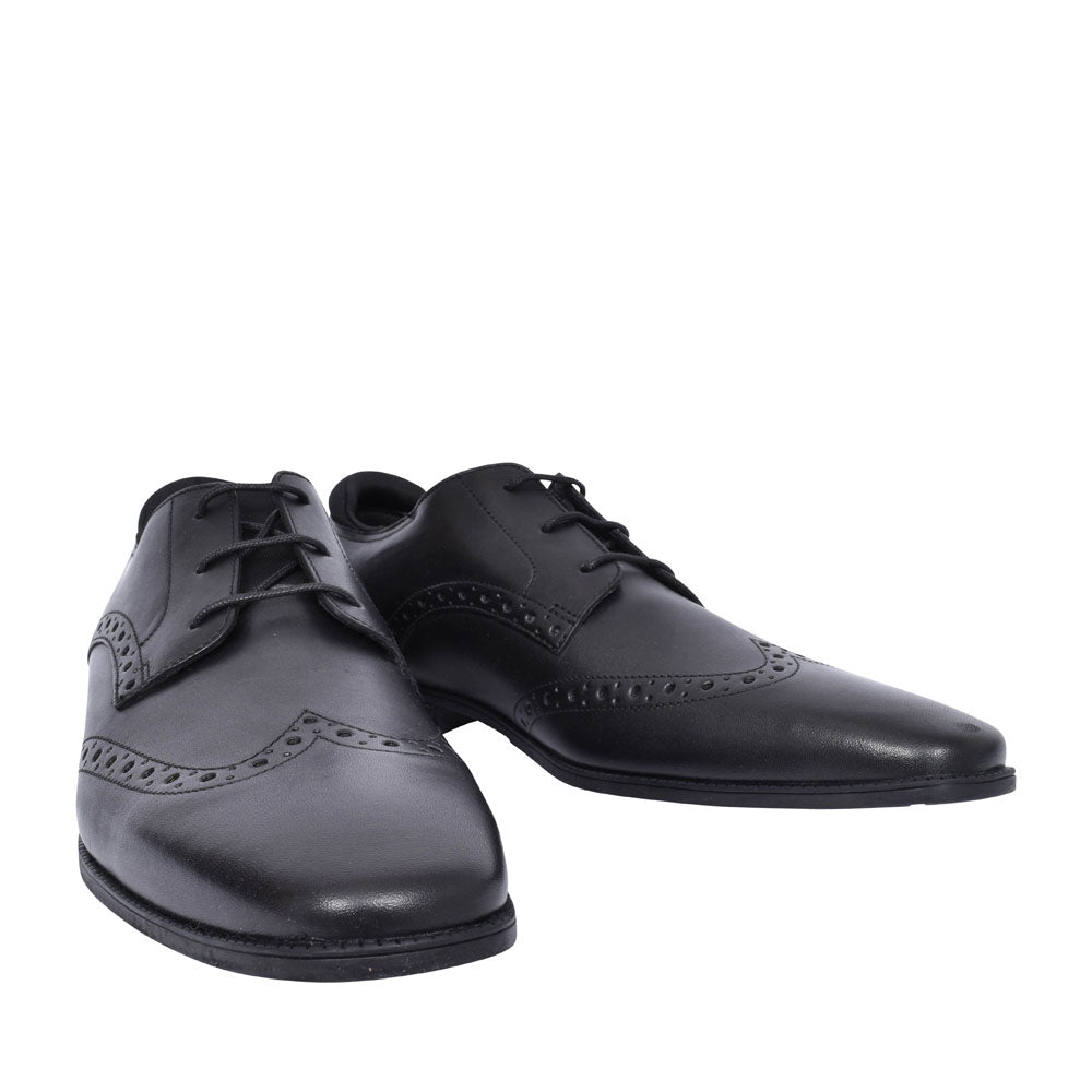 Tailor Black Leather Laced Brogue Shoe For Boys In Kids F Fit
