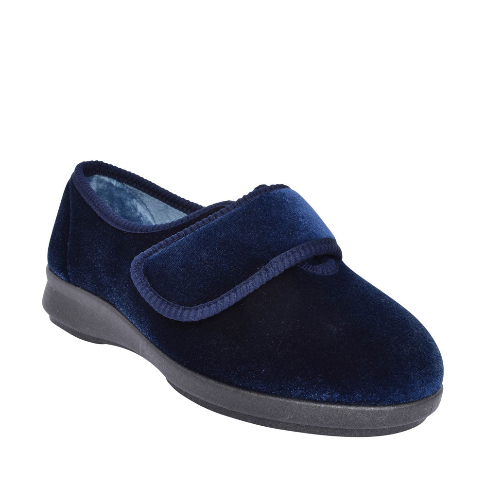 Nellie Extra Wide 2v Velcro Slipper For Ladies In Navy