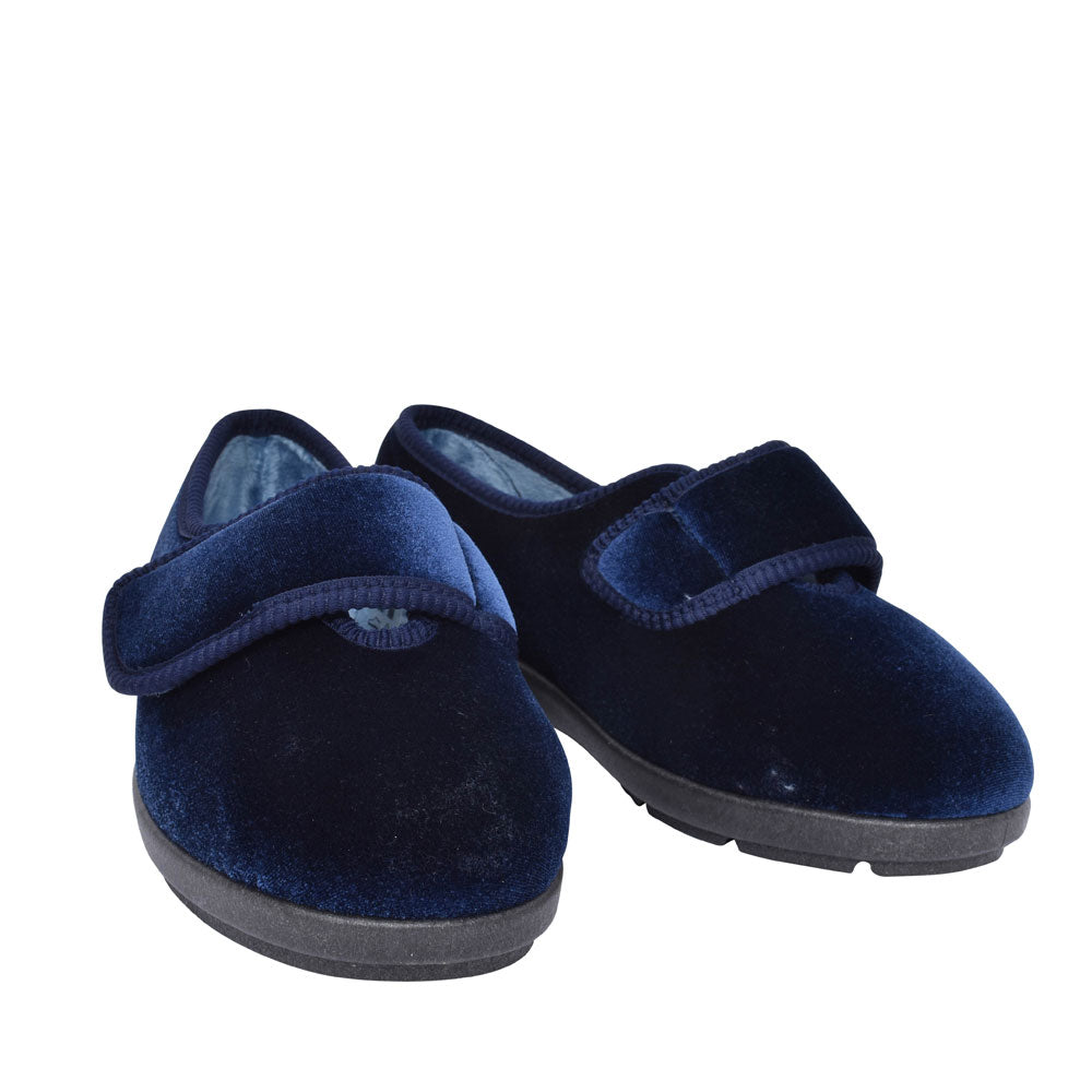 Nellie Extra Wide 2v Velcro Slipper For Ladies In Navy