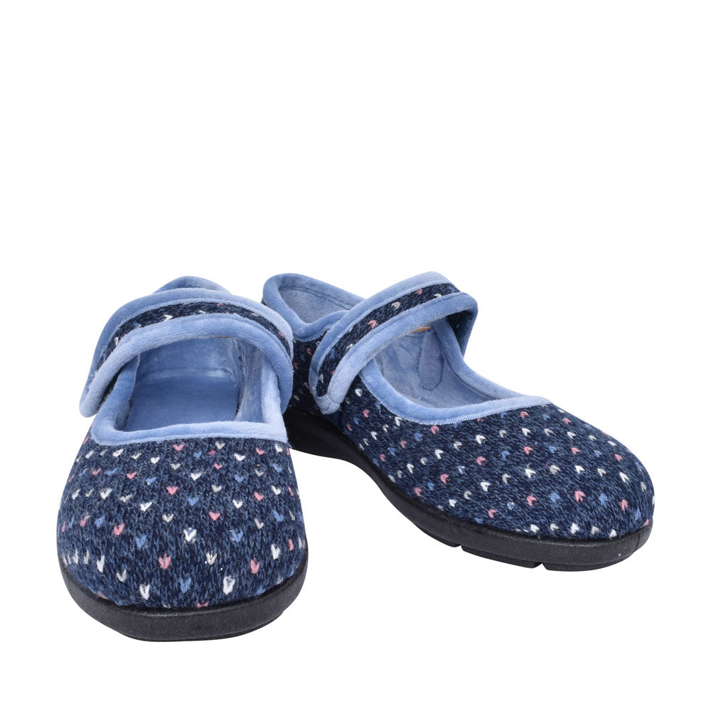 Pitsford Ex Wide 2v Velcro Slipper For Ladies In Navy