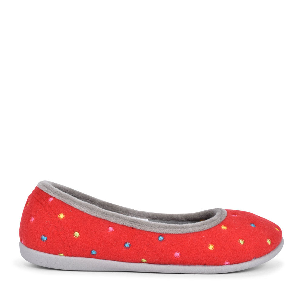 Ballerina Wide Fit Polka Dot Slipper For Ladies In Red