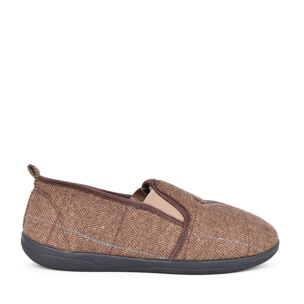 Mens Huntsman Wide Fit Slipper  In Brown