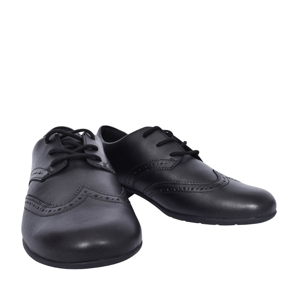 Scala Lace Black Leather Laced Shoe For Girls In Kids H Fit