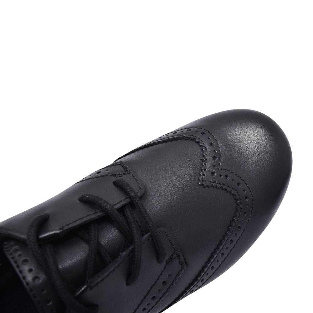 Scala Lace Black Leather Laced Shoe For Girls In Kids H Fit