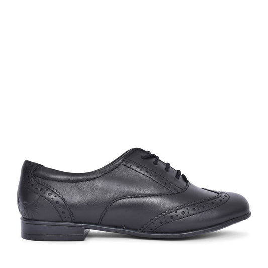 Girls Pri Laced Brogue Shoe In Blk Leather