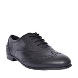 Girls Pri Laced Brogue Shoe In Blk Leather