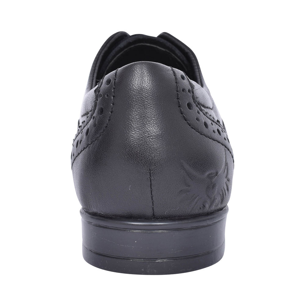 Girls Pri Laced Brogue Shoe In Blk Leather