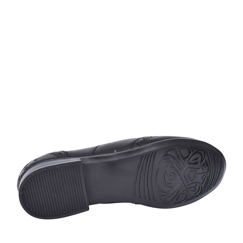 Girls Pri Laced Brogue Shoe In Blk Leather