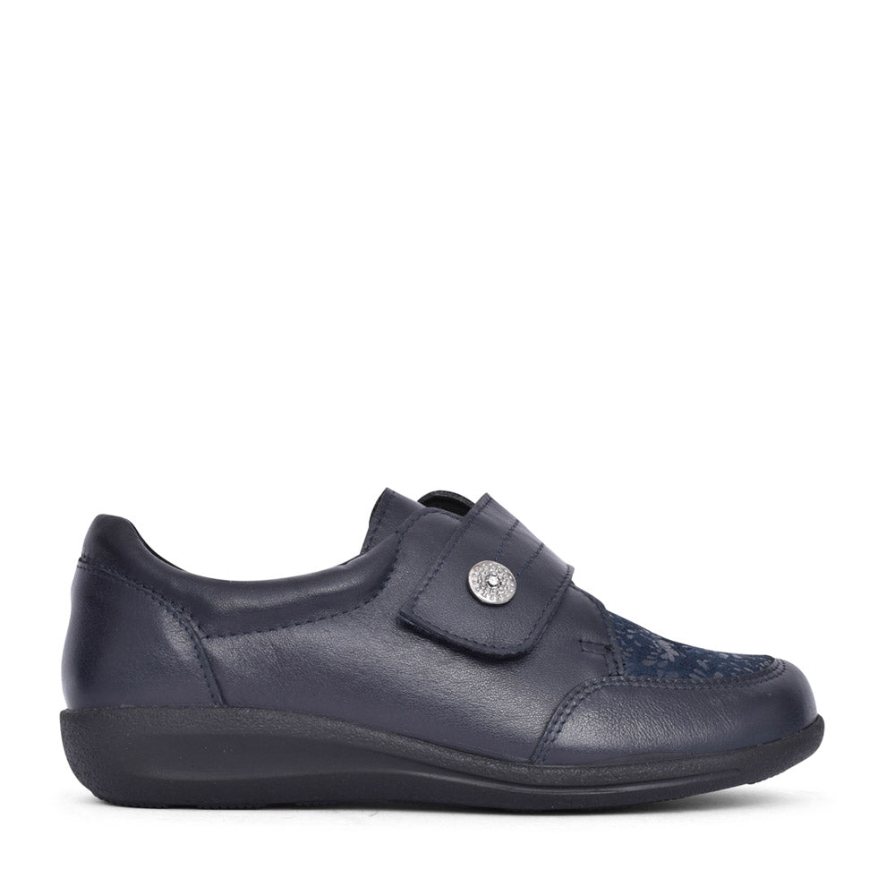 Ladies 68182d  Royston 2v Wide Fit Casual Velcro Shoe In Navy