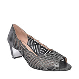 Ladies Uls165 Low Heel Diamante Peep Toe Court Shoe In Pewter