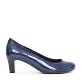 Ladies Piquet 400 Medium Heel Patent Court Shoe In Navy