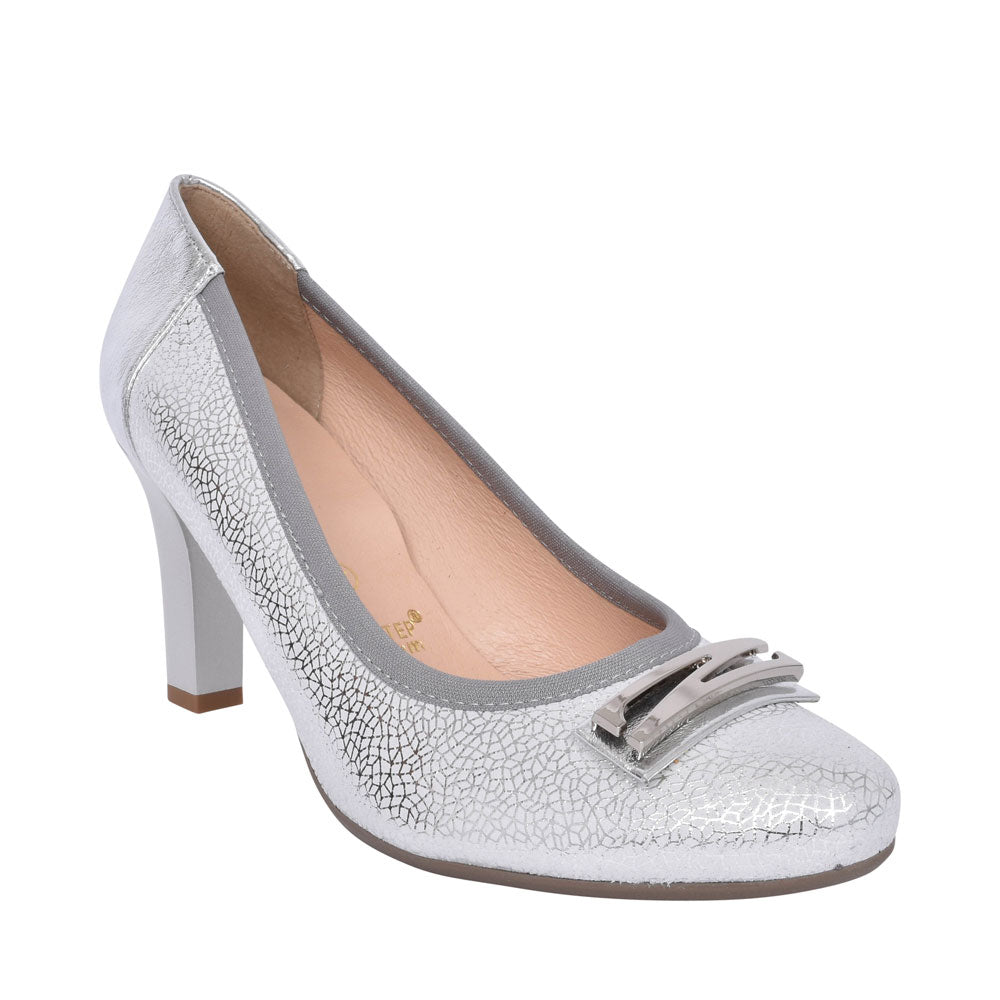 Ladies 5402 G-fit Medium Heel Court Shoe In Silver