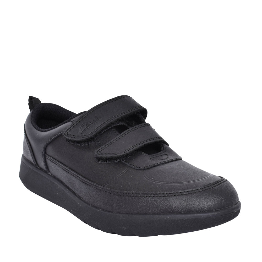 Boys Scape Flare Black Leather Velcro Shoe In Kids F Fit
