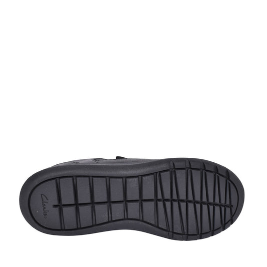 Boys Scape Flare Black Leather Velcro Shoe In Kids E Fit
