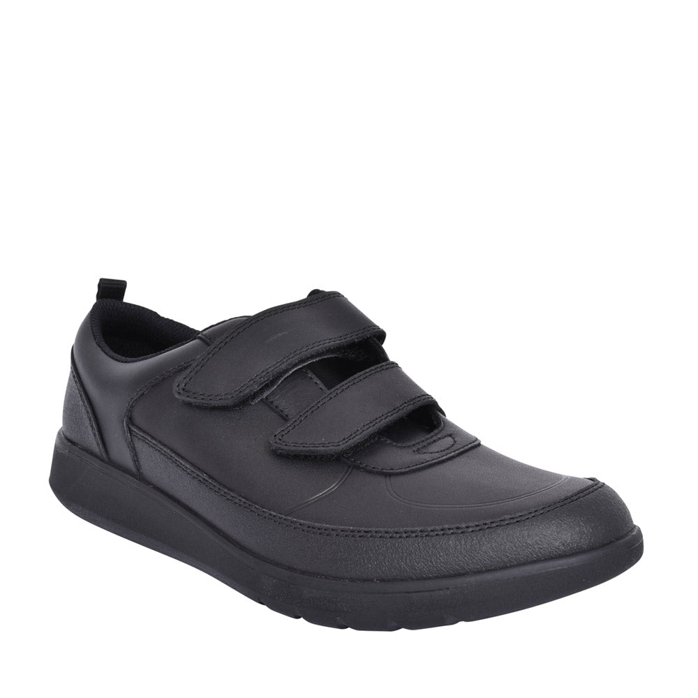 Boys Scape Flare Black Leather Velcro Shoe In Kids E Fit