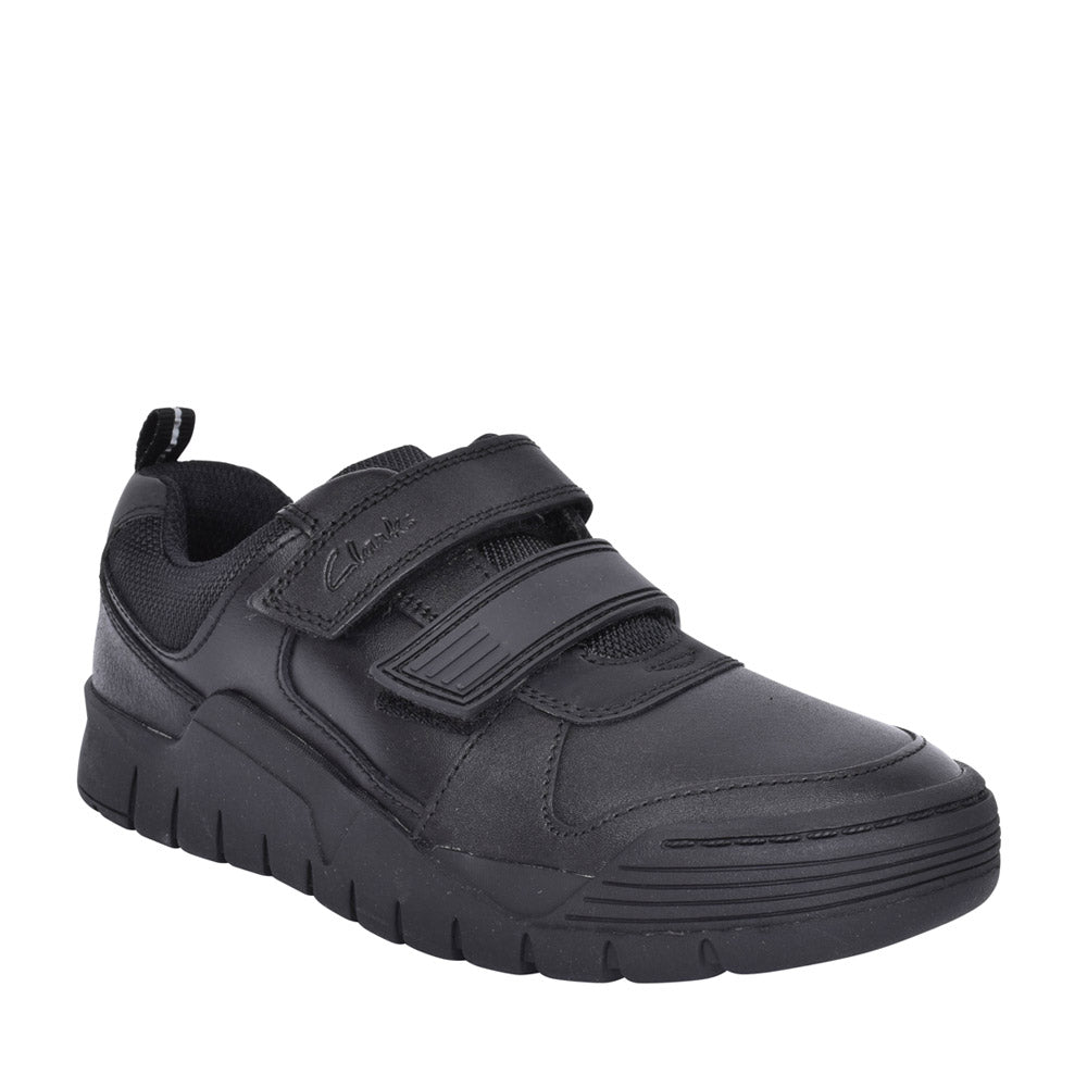 Boys Scooter Speed Black Leather Velcro Shoe In Kids E Fit