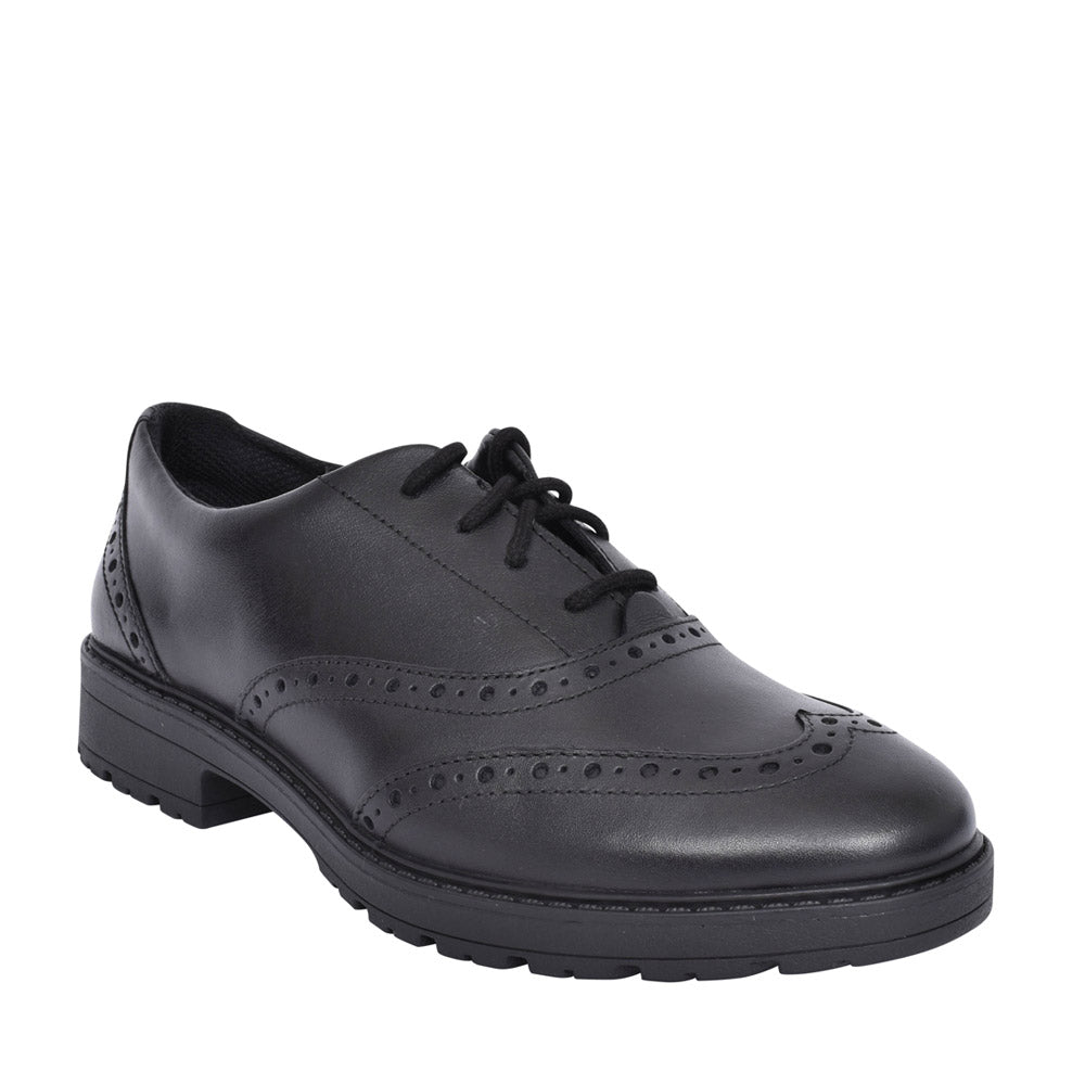 Girls Loxham Brogue Black Leather Laced Brogue Shoe In Kids G Fit