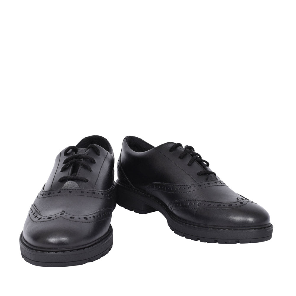Girls Loxham Brogue Black Leather Laced Brogue Shoe In Kids G Fit