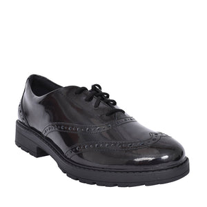 Girls Loxham Brogue Youth Black Patent Laced Brogue Shoe In Kids F Fit