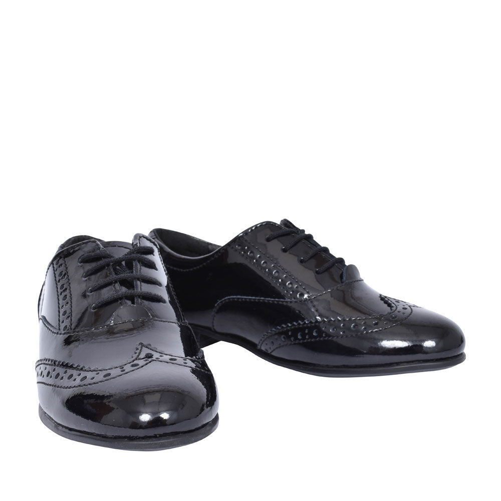 Girls Matilda Laced W Fit Brogue Shoe In Blk Patent