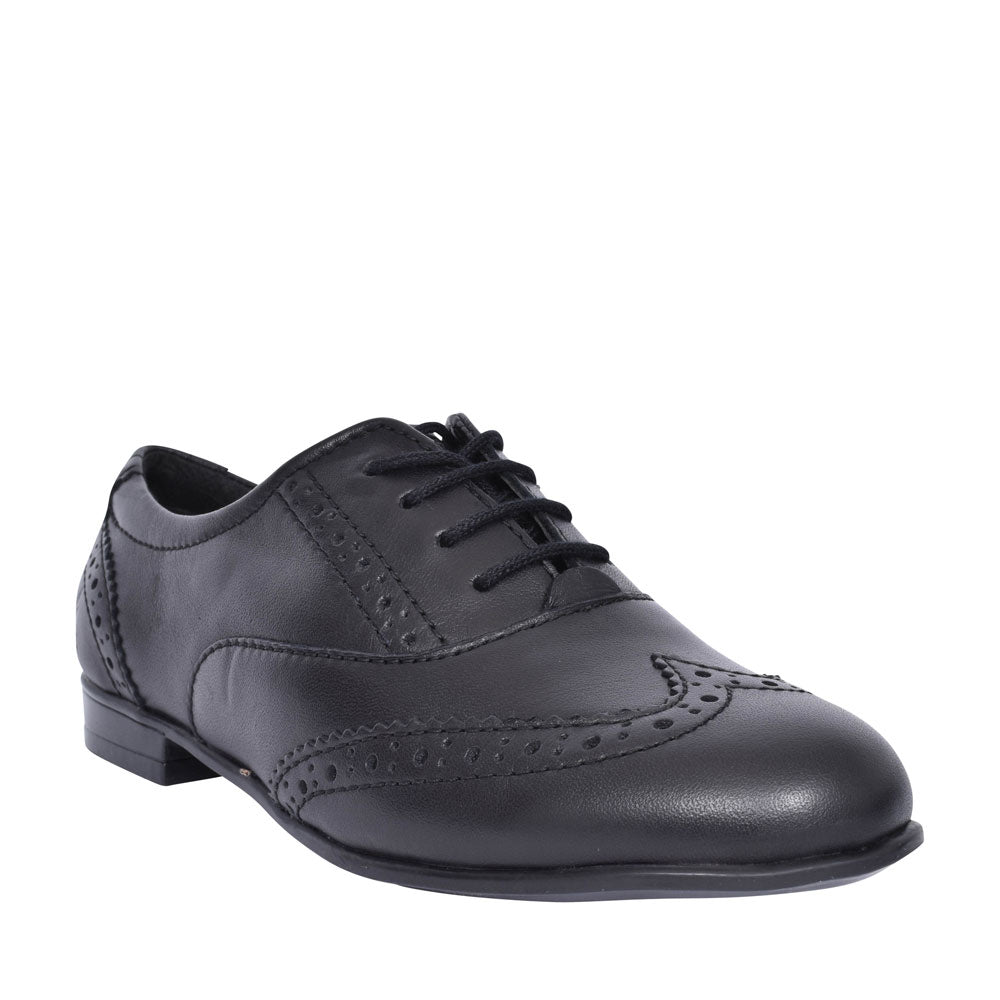 Girls Matilda Laced W Fit Brogue Shoe In Blk Leather