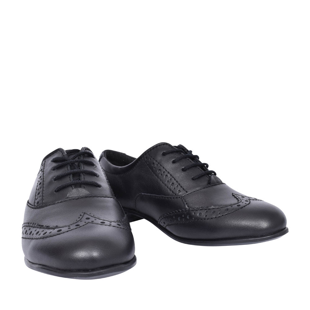 Girls Matilda Laced W Fit Brogue Shoe In Blk Leather