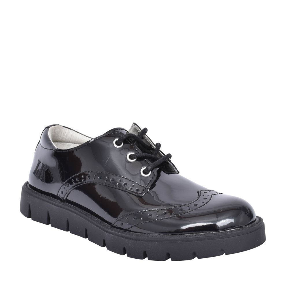 Girls Michelle Black Patent Laced Brogue Shoe In Blk Patent