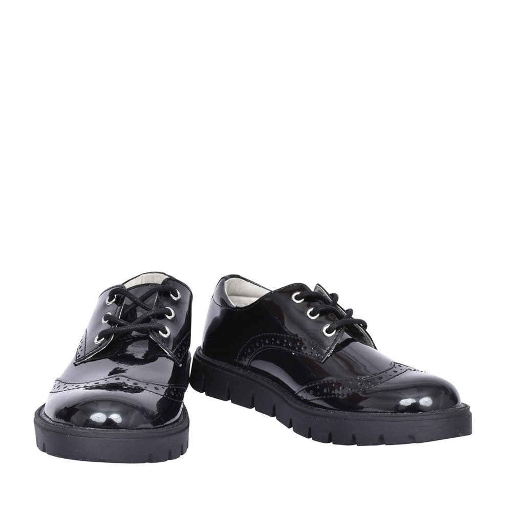 Girls Michelle Black Patent Laced Brogue Shoe In Blk Patent