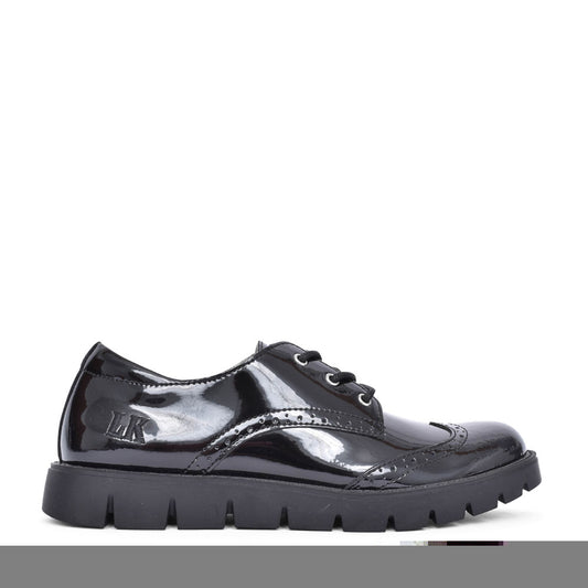 Girls Michelle Black Patent Laced Brogue Shoe In Blk Patent
